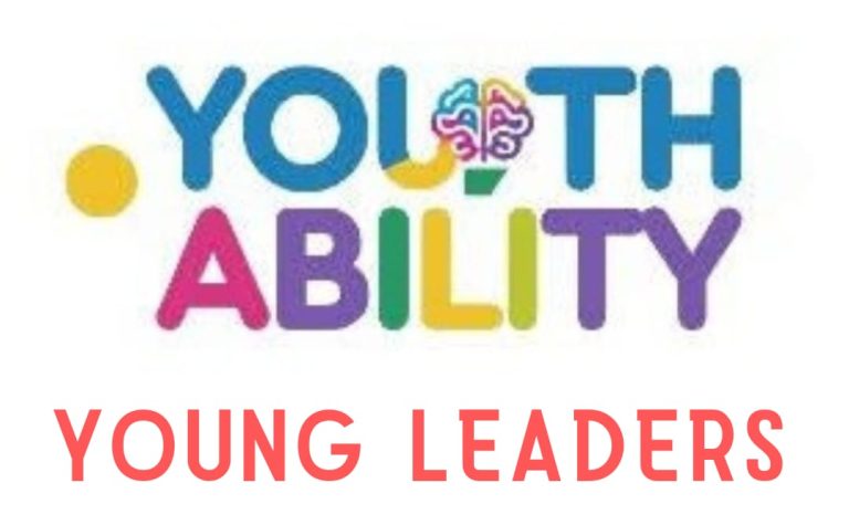 **Alternative text:** Graphic logo on a white background showing the colourful “Youth Ability” logo with a small multicoloured brain icon, and the words “YOUNG LEADERS” underneath in large red capital letters.