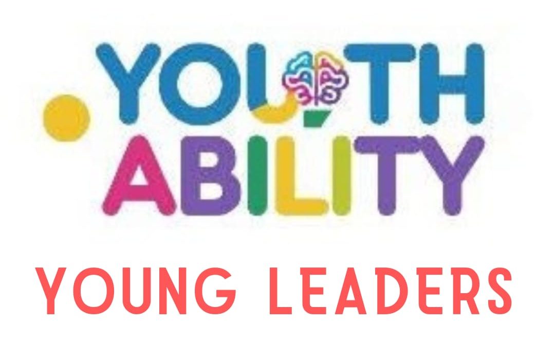 **Alternative text:** Graphic logo on a white background showing the colourful “Youth Ability” logo with a small multicoloured brain icon, and the words “YOUNG LEADERS” underneath in large red capital letters.
