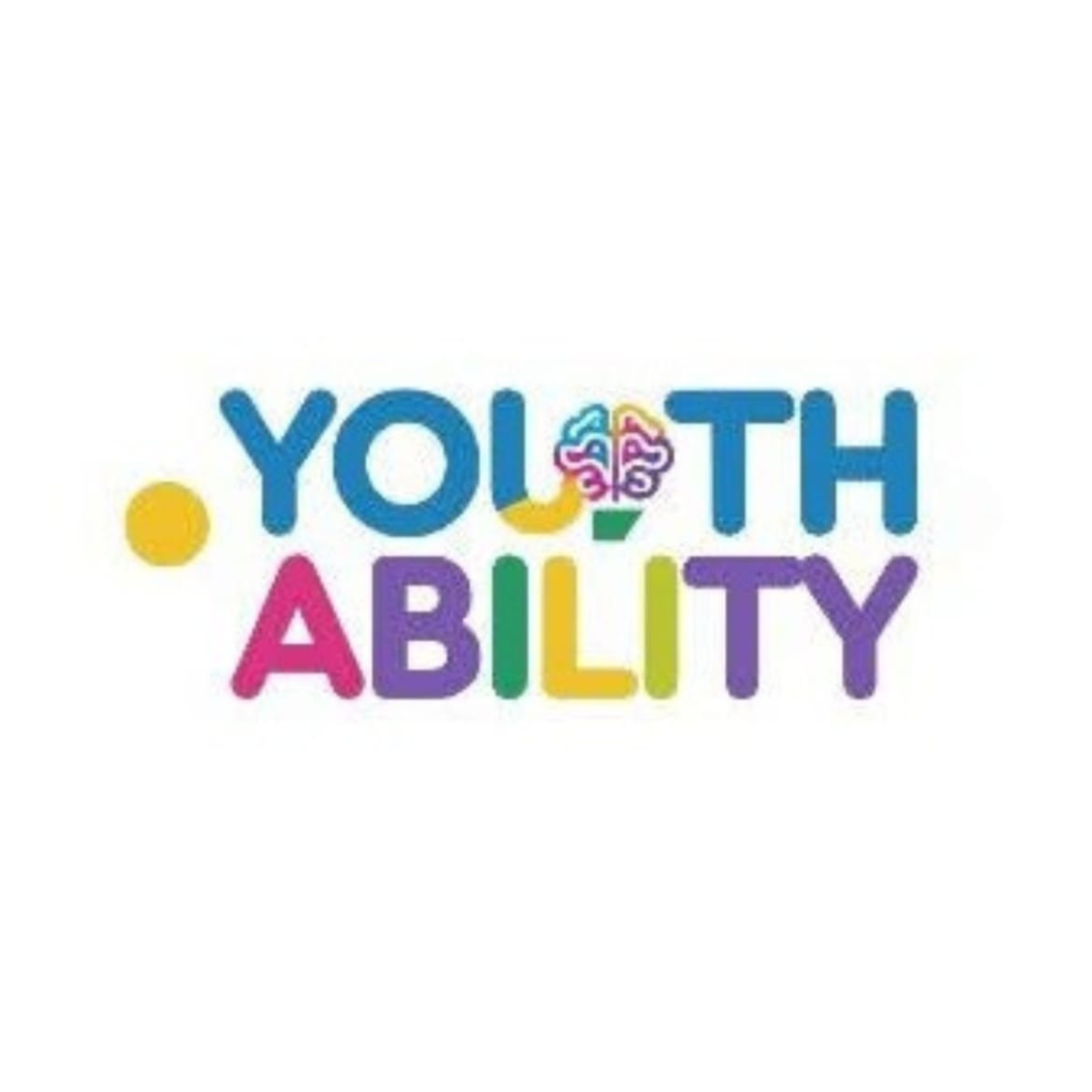 **Alternative text:** Colourful “Youth Ability” logo on a white background, with bold playful lettering in blue, pink, purple, green and yellow. A small multicoloured brain icon appears between the words, with a yellow dot to the left of the text.