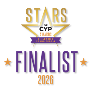 Stars of Children & Young People Awards logo with a gold star design and large purple text reading “Finalist 2026”.