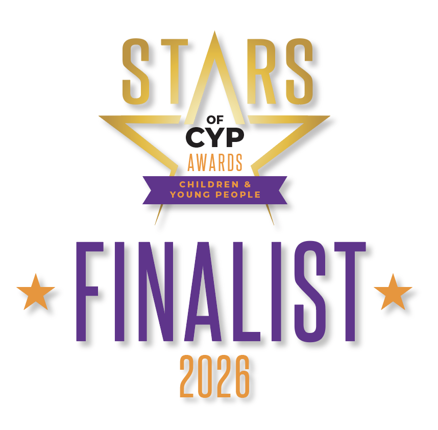 Stars of Children & Young People Awards logo with a gold star design and large purple text reading &ldquo;Finalist 2026&rdquo;.