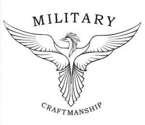 Black and white Military Craftmanship logo showing a stylised bird with wings spread wide, with the word “Military” above and “Craftmanship” below.