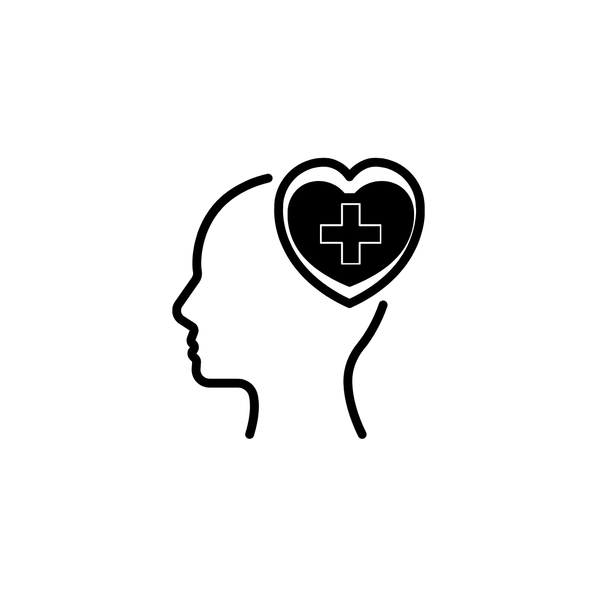 a head with a heart with a white cross inside