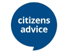 Blue speech bubble with white wording saying "citizens advice"