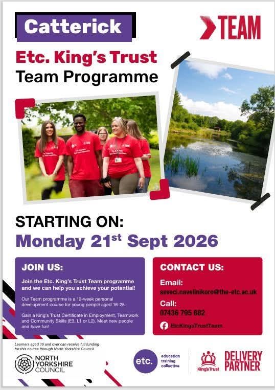 A promotional flyer for the Etc. King's Trust Team Programme in Catterick.