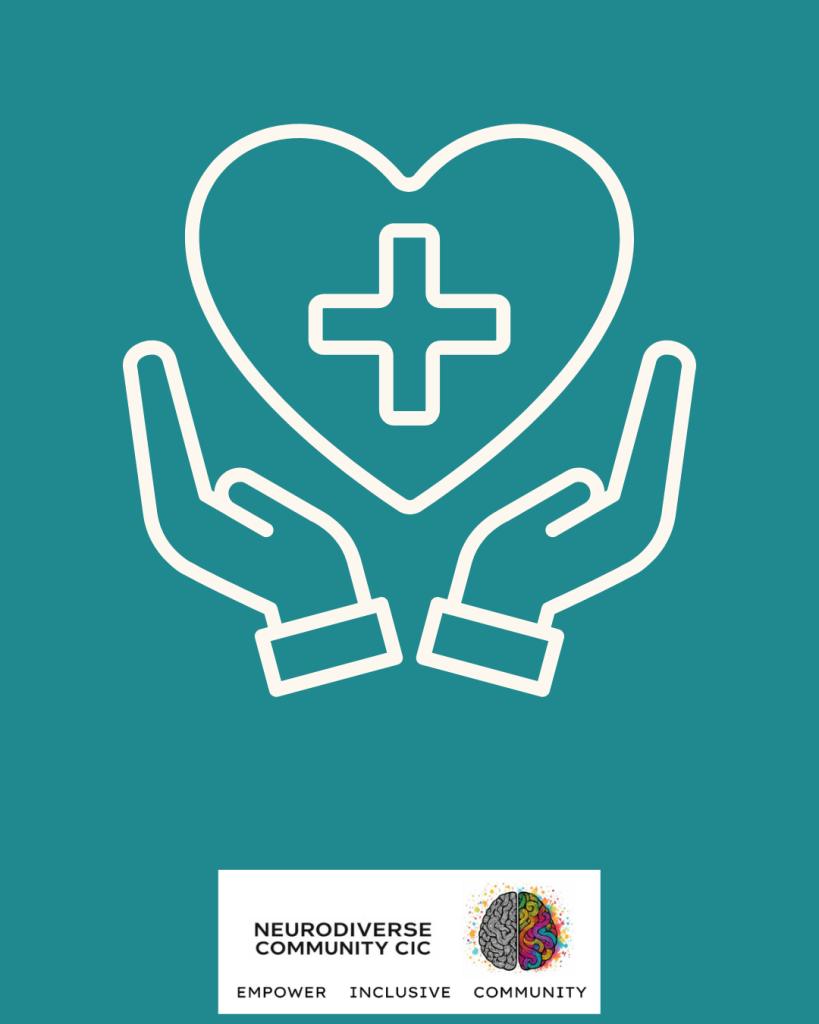 Icon with open hands holding a heart with a medical cross inside