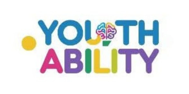 **Alternative text:** Colourful “Youth Ability” logo on a white background, with bold playful lettering in blue, pink, purple, green and yellow. A small multicoloured brain icon appears between the words, with a yellow dot to the left of the text.